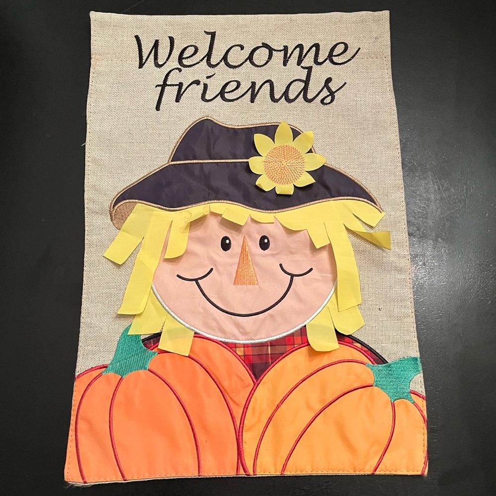 Welcome Friends Scarecrow Garden Flag
